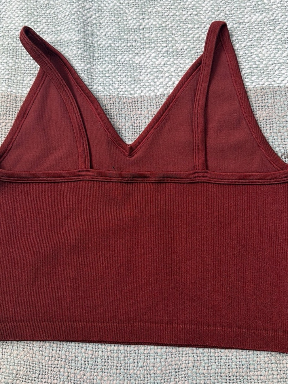 Express Ribbed V-Neck Cropped Cami - Wine - Picture 2 of 6
